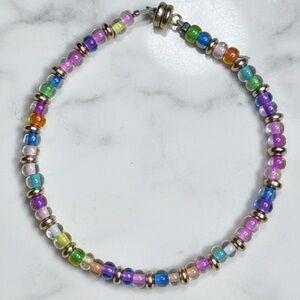 Multicolour Czech Bead Bracelet with Gold Hematite & Magnetic Clasp